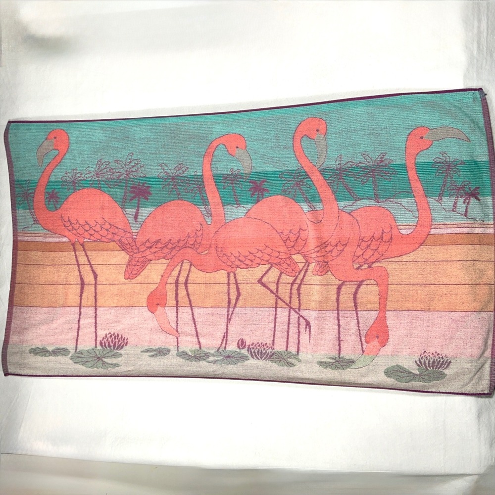 Royal Terry 30x56 Beach Towel Pink Teal Flamingo Tropical Graphic Cotton